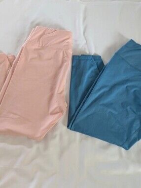 Zelos 1X High Rise Athletic Leggings Bundle – Pink & Blue Cropped Workout Pants